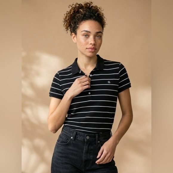 Polo Ralph Lauren Tops - Lauren Ralph Lauren - Black Striped Polo Shirt - Classic Fit - 100% Cotton - XL